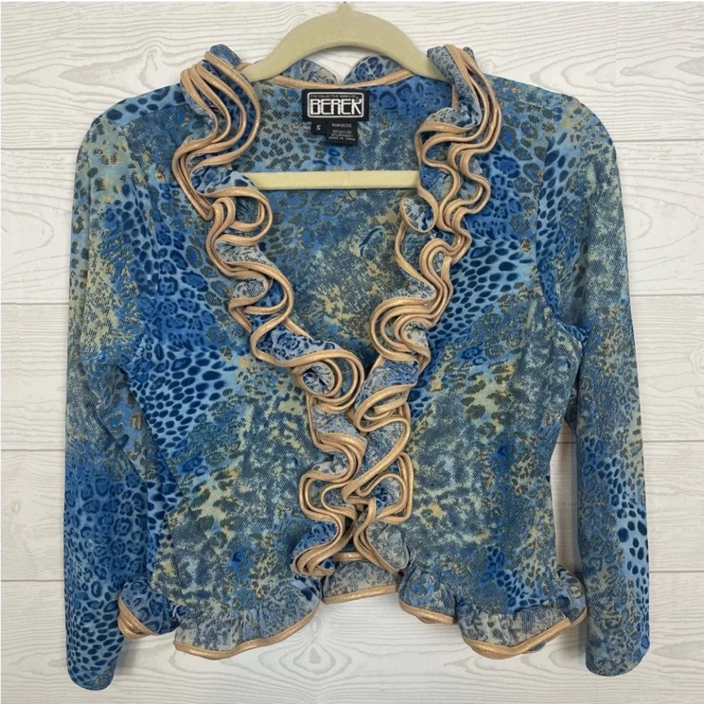 Blue and Gold Animal Print Ruffle Top
